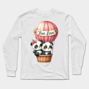 Valentine Panda Bear Couple On Hot Air Balloon Long Sleeve T-Shirt